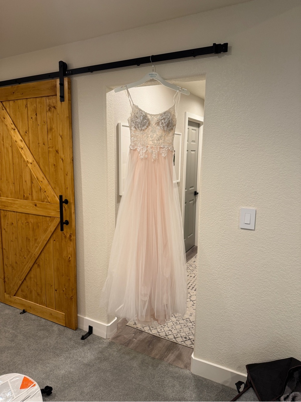 Tulle Spaghetti Strap Wedding Gown in Blush and Ivory